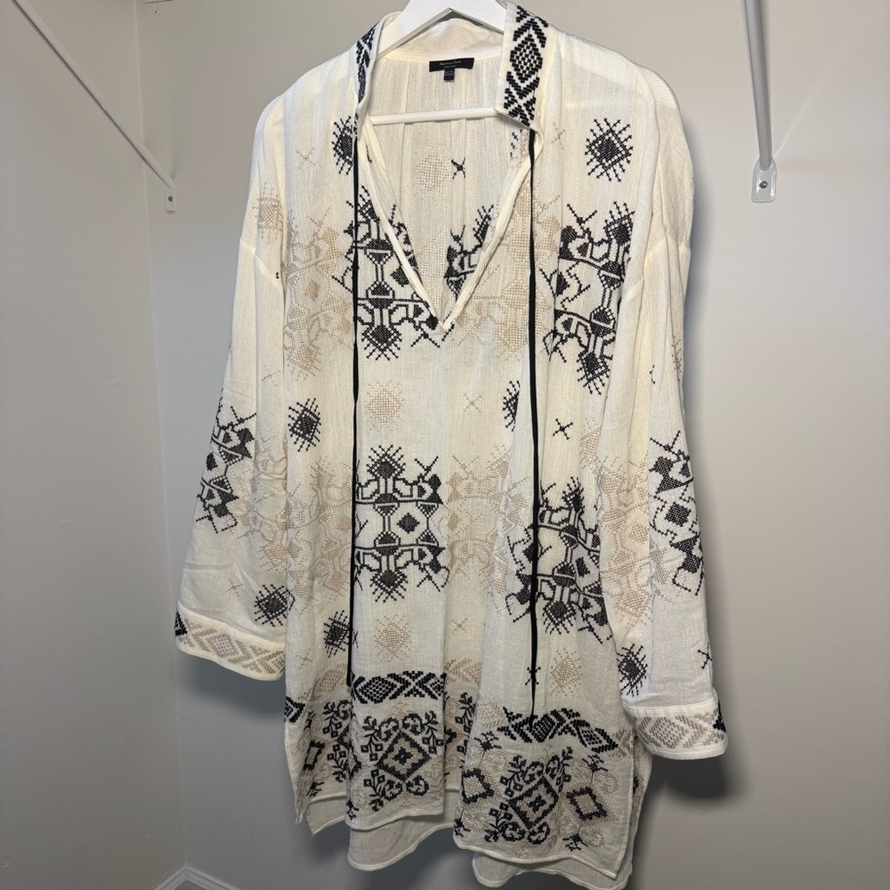 Massimo dutti Bohemian White and Black Tunic Top M-L